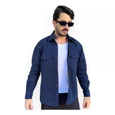 Camisa Masculina Sarja Jeans Militar Workshirt Manga Longa