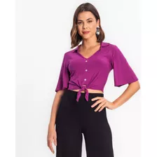 Camisa Feminina Com Amarração Rovitex Roxo