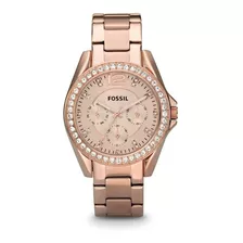 Reloj De Pulsera Fossil Es2811 Riley Riley De Cuerpo Color Oro Rosa, Analógico, Para Mujer, Fondo Oro Rosa, Con Correa De Acero Inoxidable Color Oro Rosa, Agujas Color Blanco Y Oro Rosa, Dial Oro Rosa