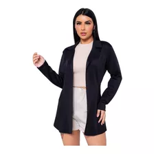 Blazer Max Feminino Casaco Longo Sobretudo Social Acinturado