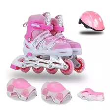 Patines Lineales Ajustable De Niña +set Protección 2en1 