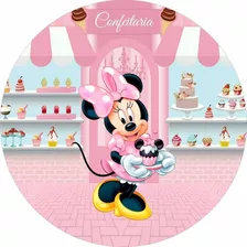 Painel Redondo Minnie Confeiteira 1,5x1,5 C/elástico Tecido