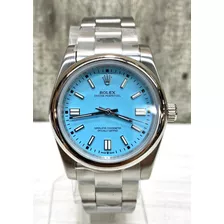 Reloj Rol Oyster Perpe Acero En Azul Tifani 36 Mm Automatico