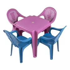 Kit Mesa Mais 2 Cadeiras Rosa E 2 Azul Infantil 58x26cm Tedd Cor Mesa Rosa