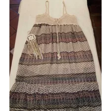 Vestido En Crochet Y Falda Tipo Gasa, Estilo Boho.