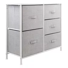 Buro Comoda Minimalista Recamara Con 5 Cajones De Tela Mesa Color Gris Con Marco Blanco Kingshouse Kingchest5w-1-1