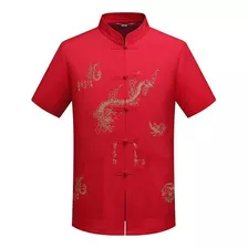 Camisa De Linho Tang Bordado Dragão Chinês Masculino Mandari