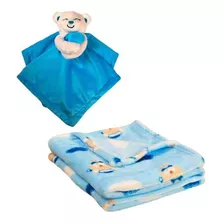 Manta Ursinho Com Naninha Infantil Azul Bebê - Unik Baby