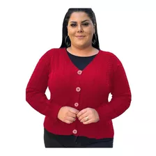 Blusa Básica De Frio Botão Tricot Plus Size Inverno Casaco