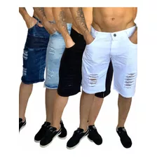 Kit Com 04 Bermuda Jeans Destroyed Rasgada Jeans Moda 2021