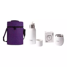 Set Termo 750 Ml+ Mate Tapa Brio Acero Inox +matera Tela Color Blanco