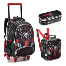 Kit Mochila Escolar Menino Infantil Rodinha Dark Spider