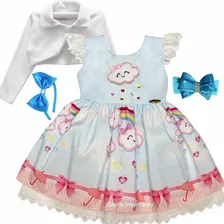 Vestido Chuva De Amor Benção Luxo E Bolero Faixa E Tiara 