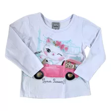 Camiseta Bebê Manga Longa Gatinha Divertida - Kely & Kety