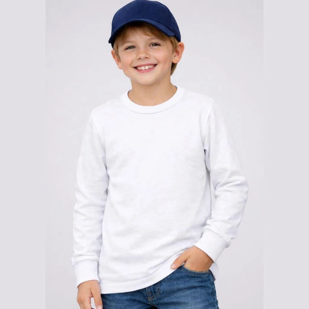 Remera Niño Blanca Interlock Puro Algodón Manga Larga Abriga