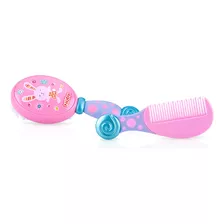 Kit Escova E Pente De Cabelo Bebê Nûby Rosa Cuidados Higiene