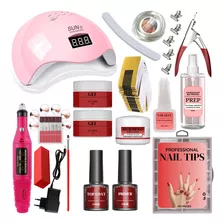 Kit Unhas De Gel Fibra Acrigel Porcelana + Tips Presilhas