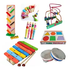 Kit De Instrumentos Musicais Infantis E Brinquedos Madeira 