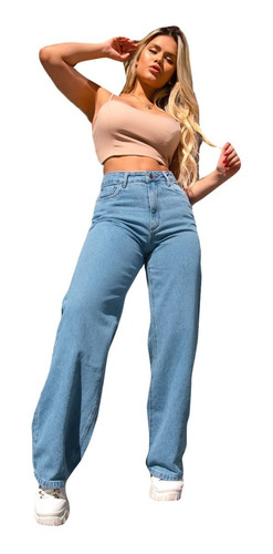Calça Jeans Feminina Wide Leg Consciência Cintura Alta 