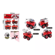 Kit 04 Carrinhos Caminhão Monta E Desmonta Didático 3 Modelo Cor Vermelho / Bombeiro