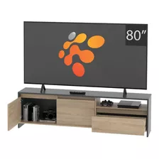 Rack Mesa De Led Tv Melamina Moderno Minimalista Hasta 80 Color Gris Con Roble Bardolino