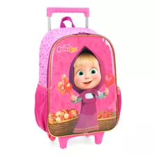 Mochila De Rodinhas Masha E O Urso Pink E Lilás - Luxcel