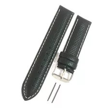 Pulseira Relógio Couro, Preto Costura Branca, Furadinha 78br