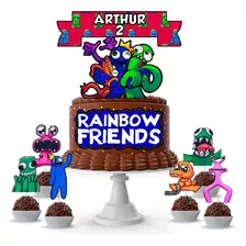  Topo De Bolo Personalizado Rainbow Friends + 60 Toppers