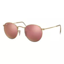 Anteojos De Sol Ray-ban Round Flash Lenses Standard Con Marco De Metal Color Matte Gold, Lente Copper De Cristal Flash, Varilla Matte Gold De Metal - Rb3447