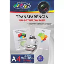 Folhas Transparência A4 150mic Jato Tinta Tarja Offpaper 10f