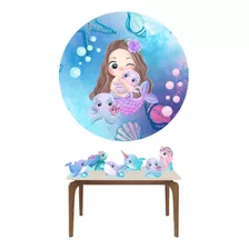 Painel Redondo Tecido 1.30m + 6 Display Sereia Aquarela