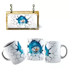 Caneca De Porcelana Personalizada Azul/branca Boneco De Neve