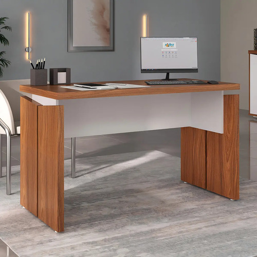 Mesa Escrivaninha Para Escritório Operacional Tampo Tamburato Freijó/branco - Artany