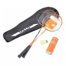 Kit Badminton Vollo Raqueteira + 2 Raquetes + 3 Petecas