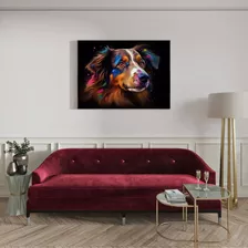 Quadro Grande Sala Dog Border Collie Color 90x60cm Luxo 