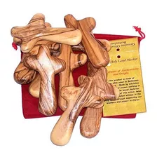 10 Madera De Olivo Holding Cruces Mano Con Bolsas De Regalo 