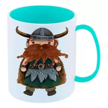 Caneca Infantil Azul Cpt1 Viking Barba Roupa Verde Chapéu