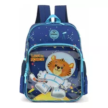 Mochila Escolar Tigre No Espaço Costas Tam G Menino Infantil Cor Azul Desenho Do Tecido Tigre Maxlog