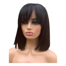 Wig 100% Cabelo Humano 30cm Liso Com Franja