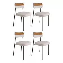 Kit 4 Cadeiras Estofadas Milli Corano/linho Caramelo/bege Cor Da Estrutura Da Cadeira Preto Cor Do Assento Bege Desenho Do Tecido Liso