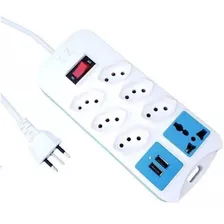 Extensão Elétrica 7 Tomadas Régua Bivolt C/ 2 Usb Cabo 1,8m Cor Branco 110v/220v