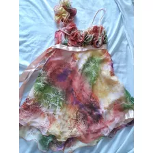 Vestido Corto De Fiesta Estampado Mujer Talle M Rosa Nuevo