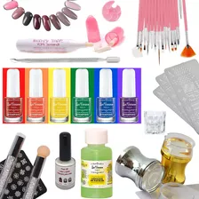 Kit Sello Stamping Pinceles Peel Off Decoracion Uñas Degrade