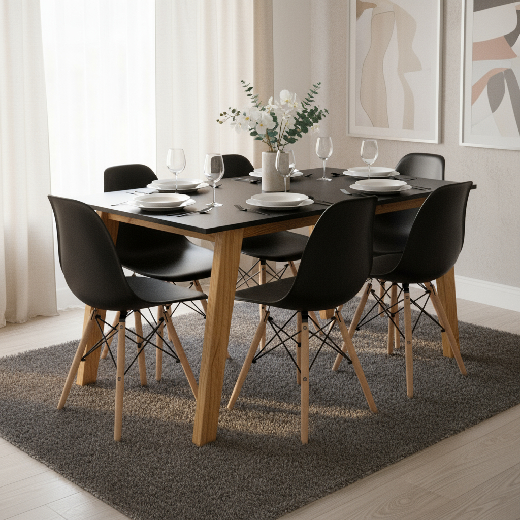 Juego Comedor Nórdico Mesa Escandinava 140 + 6 Sillas Eames