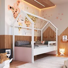 Cama Infantil Montessoriana Branco Com Rosa