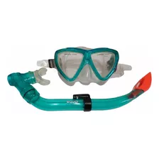 Máscara Y Snorkel Niños Transparente Marco Verde Fluo O Azul