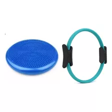 Kit Disco De Equilíbrio Fisioterapia E Arco Anel De Pilates Cor Azul