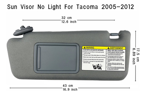 Parasol Izquierdo Gris Sin Luz Para Toyota Tacoma 2005-2012 Foto 3