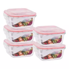 Pote Para Alimentos Ecos Kit 5 Potes Vidro Hermético Trava Quadrado 520ml Marmita 520ml Palha