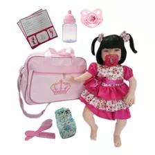 Boneca Bebe Tipo Reborn Completa + Bolsa Maternidade.